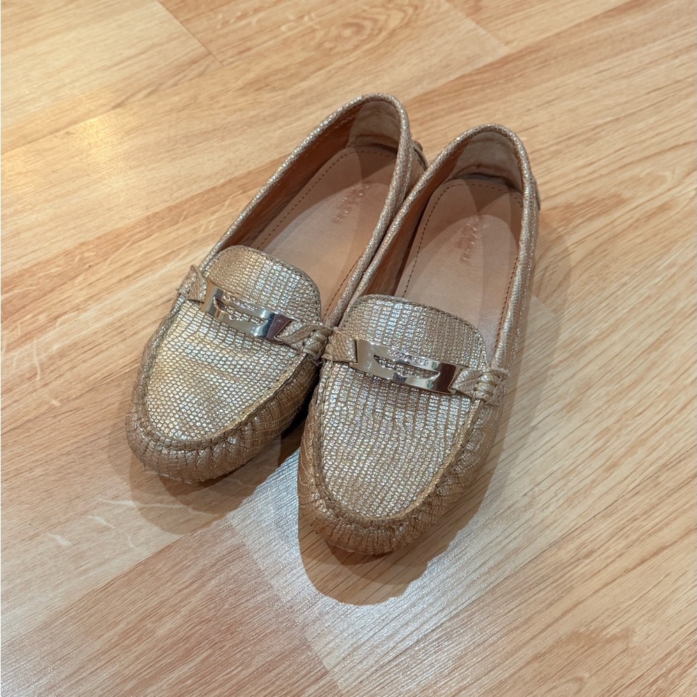 Coach Nola Metallic Gold Leather Driving Moccasins Loafers – Size US 7B / EU 37
